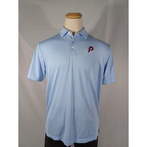 Philadelphia Phillies Shirt Mens Large Blue Striped MLB Baseball Columbia Polo